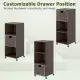 Mix Brown PE Rattan Outdoor Storage Cabinet, 3-Shelf With Removable Drawer & Lockable Wheels