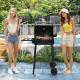 Barrel Charcoal Grill With Foldable Side Table And Thermostat