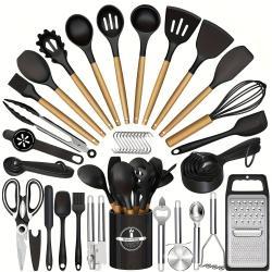 Wooden-Handle Silicone Kitchen Tool Set