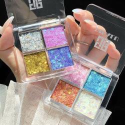 Womens Four-color Sequins Watch Show Makeup Super Flash Glue-free Eye Shadow