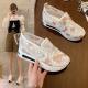 Womens Fashion Lace Mesh Casual High Heel Sneakers
