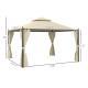 10 x 12 Outdoor Patio Gazebo with Curtains, Two-Tier Roof, Beige