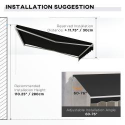 12 x 10 Electric Retractable Awning, Sun Shade Shelter with Remote Controller and Crank Handle for Deck, Black