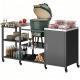 Grill Table for Big Green Egg Grill, Heavy Duty Metal BBQ Prep Table with Stainless Steel Top and Storage Cabinet, Black