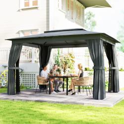 10 x 12 Outdoor Patio Gazebo, Soft Top Gazebo Canopy Shelter with Curtains, Netting, Steel Frame, Hooks, Dark Gray