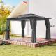10 x 12 Outdoor Patio Gazebo, Soft Top Gazebo Canopy Shelter with Curtains, Netting, Steel Frame, Hooks, Dark Gray