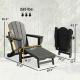 Folding Adirondack Chair Set of 2, HDPE Fire Pit Chair with Retractable Ottoman and Cup Holder, Black
