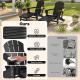 Folding Adirondack Chair Set of 2, HDPE Fire Pit Chair with Retractable Ottoman and Cup Holder, Black