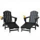Folding Adirondack Chair Set of 2, HDPE Fire Pit Chair with Retractable Ottoman and Cup Holder, Black