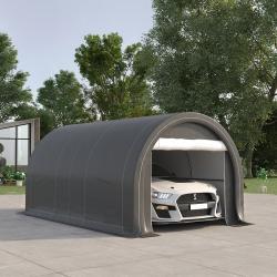 10 x 16 Carport, Heavy Duty Portable Garage Storage Tent with Large Zippered Door, Anti-UV PE Canopy Cover for Car, Truck, Boat, Motorcycle, Bike, Garden Tools, Outdoor Work, Gray