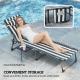 Folding Outdoor Chaise Lounge Chair Tanning Chair with 5-Level Adjustable Back, Side Table, Pillow, Pocket, Blue White