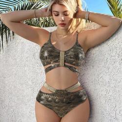 Womens European And American Sexy Bronzing High Waist Split Bikini