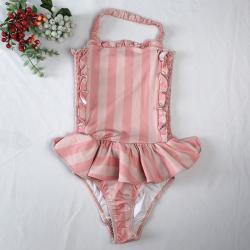 Childrens Swimwear Ins Explosion Models Girls Siamese  Striped Princess Wind Lace Swimsuit