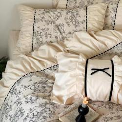 French Vintage Style Autumn And Winter Thickening Brushed Warm Four-piece Lace Set