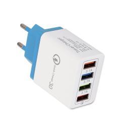 USB Charger Quick Charge 3.0 4 Phone Adapter For Tablet Portable Wall Mobile Charger Fast Charger - EU / Blue / Q1pc