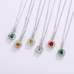 S925 Sterling Silver Moissanite One Carat Square And Round Pendant With Six-claw Snowflake Design