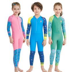 Childrens quick-drying diving suit girls boys conjoined long-sleeved snorkeling suit swimwear size childrens swimwear sunscreen swimsuit